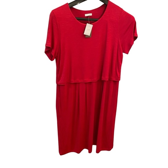 J Jill Sangria Red Slub Knit Layered Dress Size L Buttons Back Pockets Stretch - Picture 3 of 14